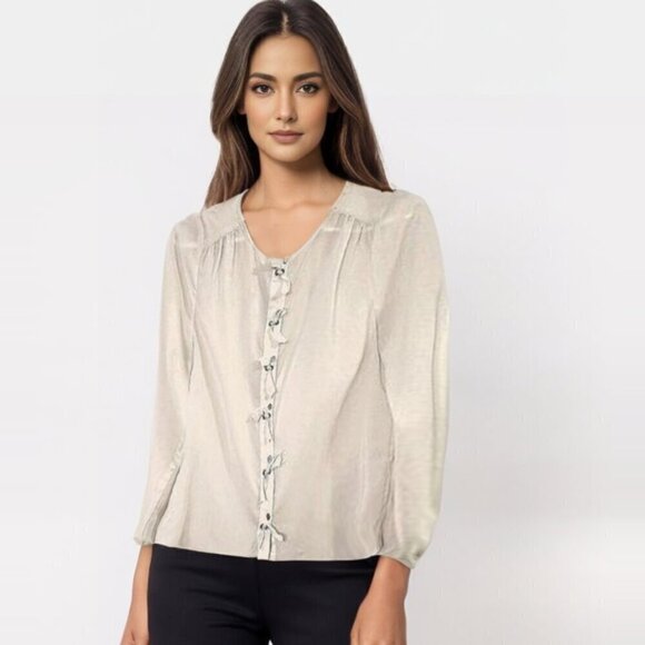 Anthropologie Skies are Blue Blouse Size S  Cream Chiffon Long Sleeve - Picture 1 of 6
